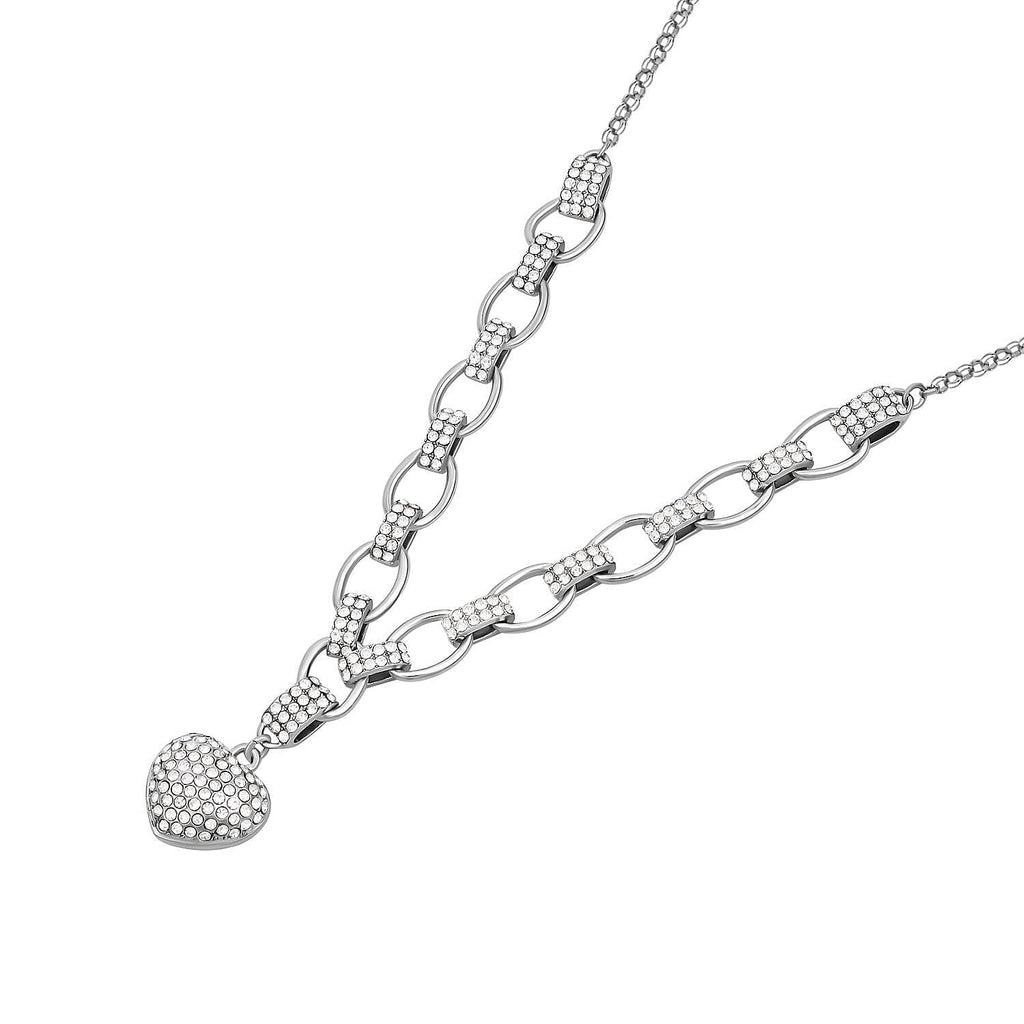 White Austrian Crystal Heart Necklace (Size 20-2 Inch Ext.) in Silver Tone
