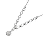 White Austrian Crystal Heart Necklace (Size 20-2 Inch Ext.) in Silver Tone