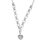 White Austrian Crystal Heart Necklace (Size 20-2 Inch Ext.) in Silver Tone
