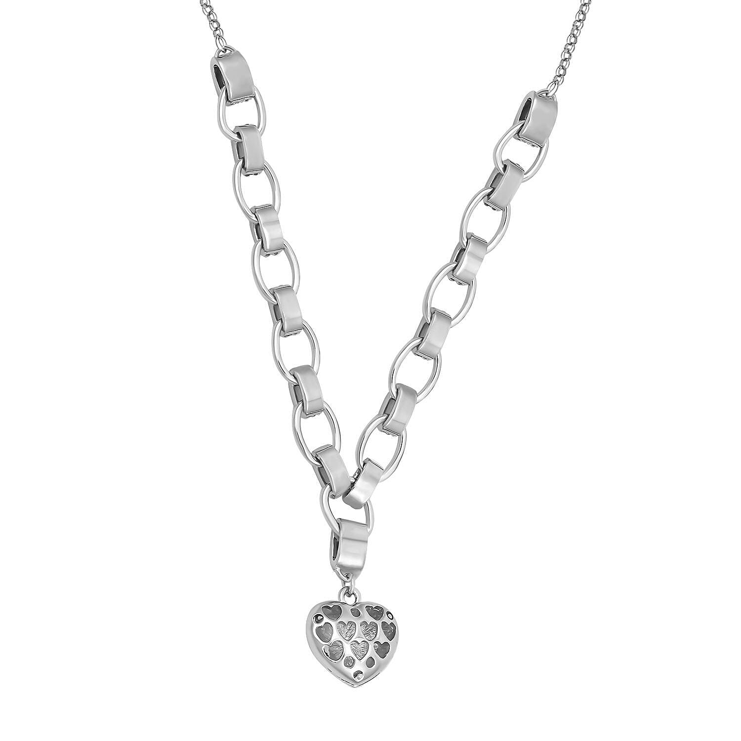 White Austrian Crystal Heart Necklace (Size 20-2 Inch Ext.) in Silver Tone 7326507 3