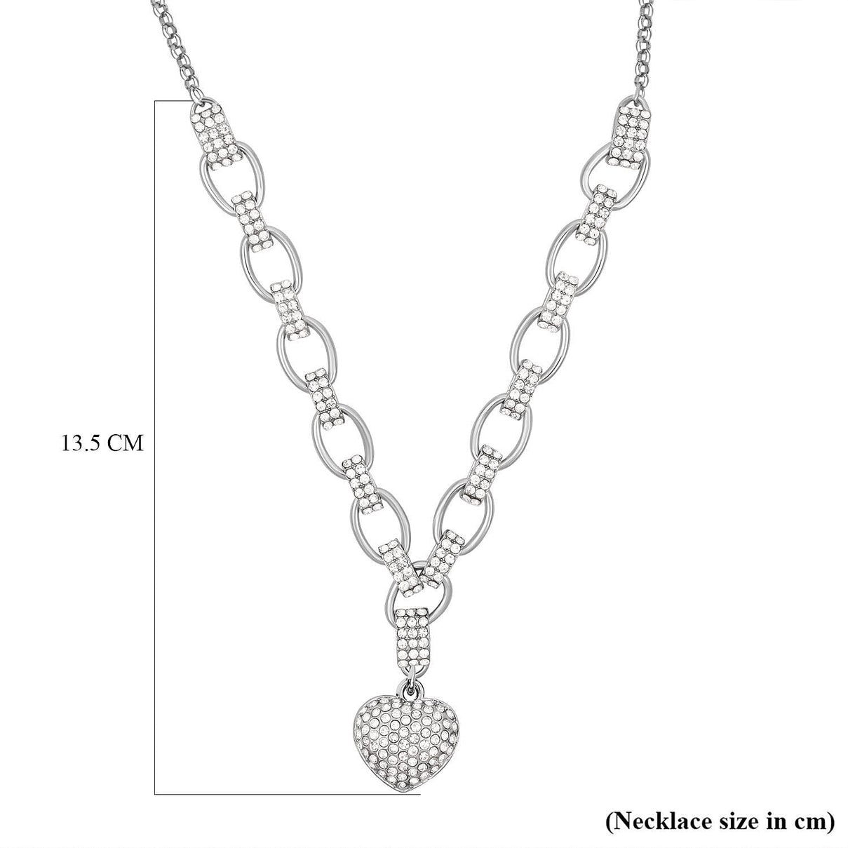 White Austrian Crystal Heart Necklace (Size 20-2 Inch Ext.) in Silver Tone 7326507 4