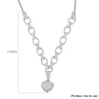 White Austrian Crystal Heart Necklace (Size 20-2 Inch Ext.) in Silver Tone