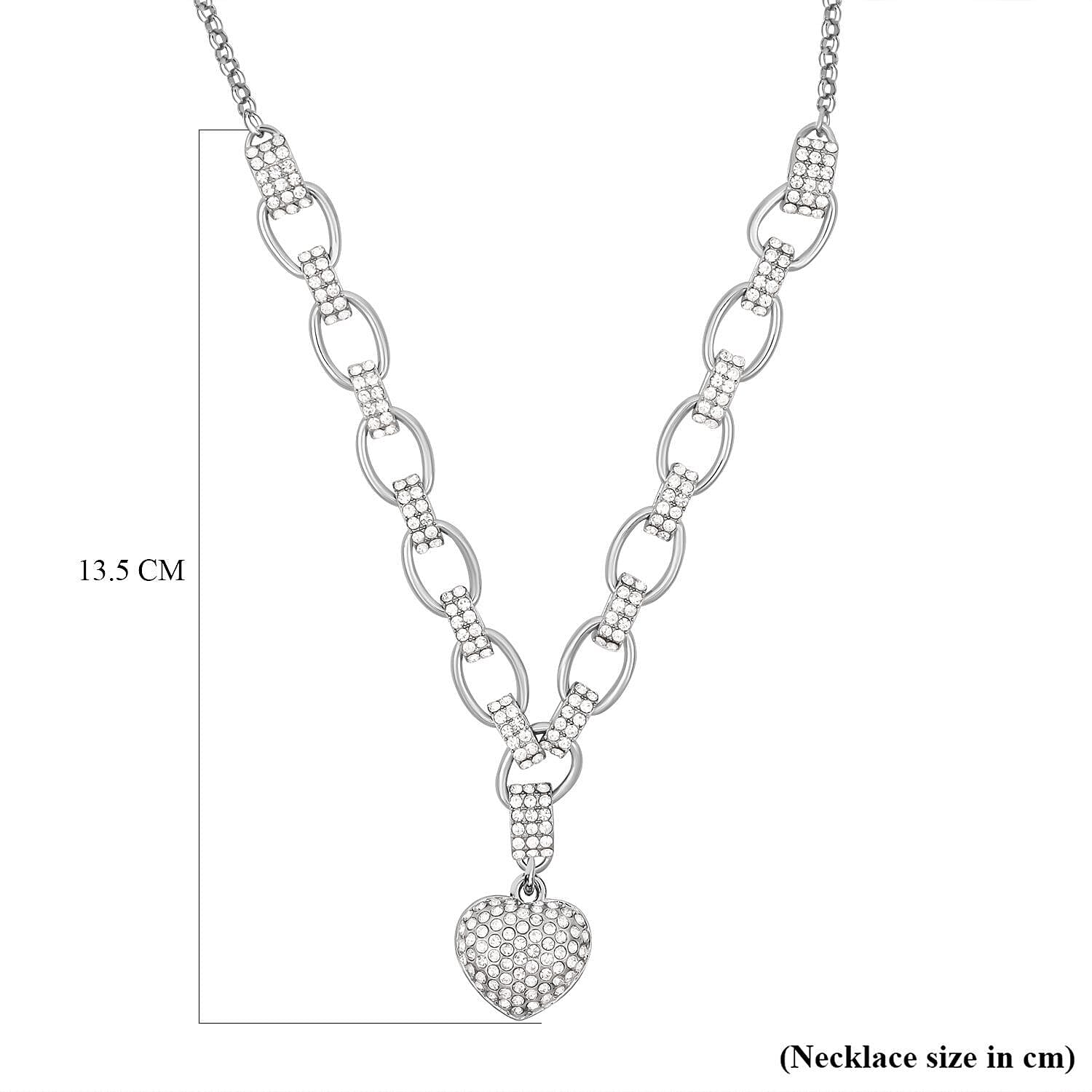 White Austrian Crystal Heart Necklace (Size 20-2 Inch Ext.) in Silver Tone 7326507 4