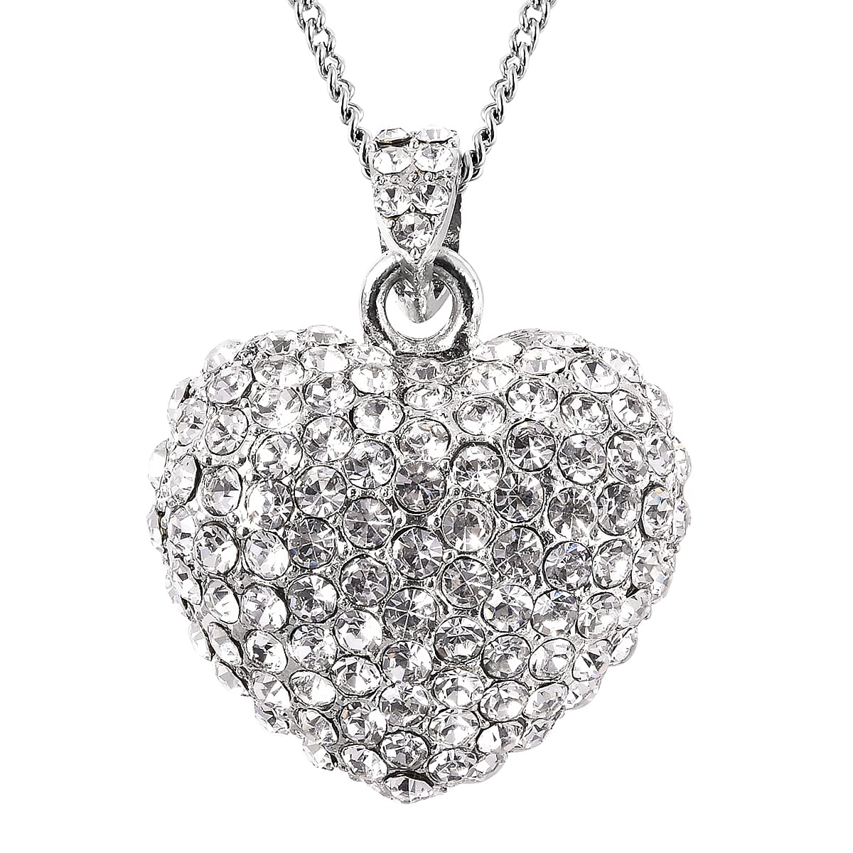 White Austrian Crystal Heart Necklace (Size 20 with 2 inch Extender) in Silver Tone 4034395 0