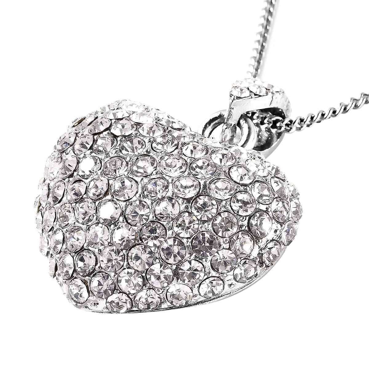 White Austrian Crystal Heart Necklace (Size 20 with 2 inch Extender) in Silver Tone 4034395 3