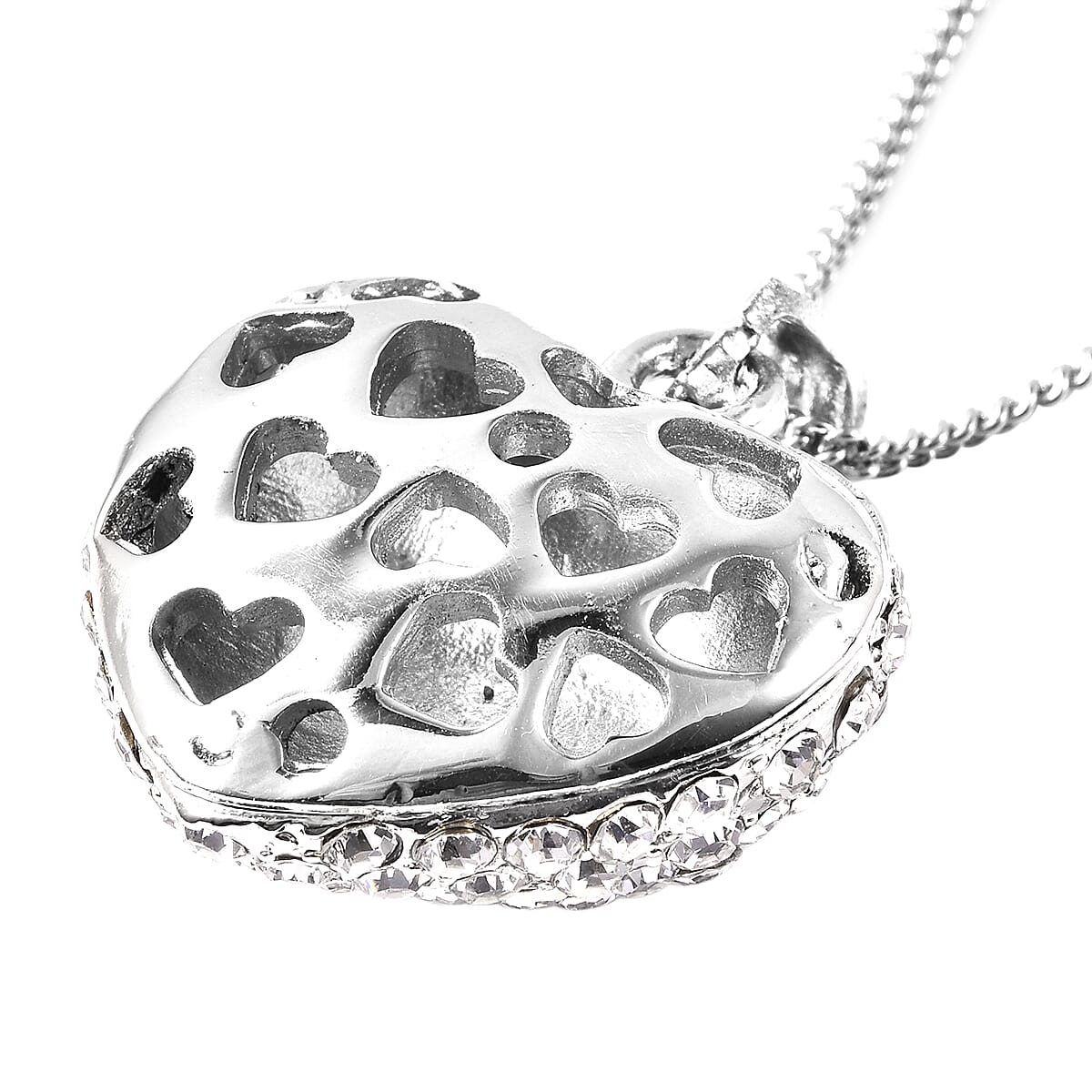 White Austrian Crystal Heart Necklace (Size 20 with 2 inch Extender) in Silver Tone 4034395 4