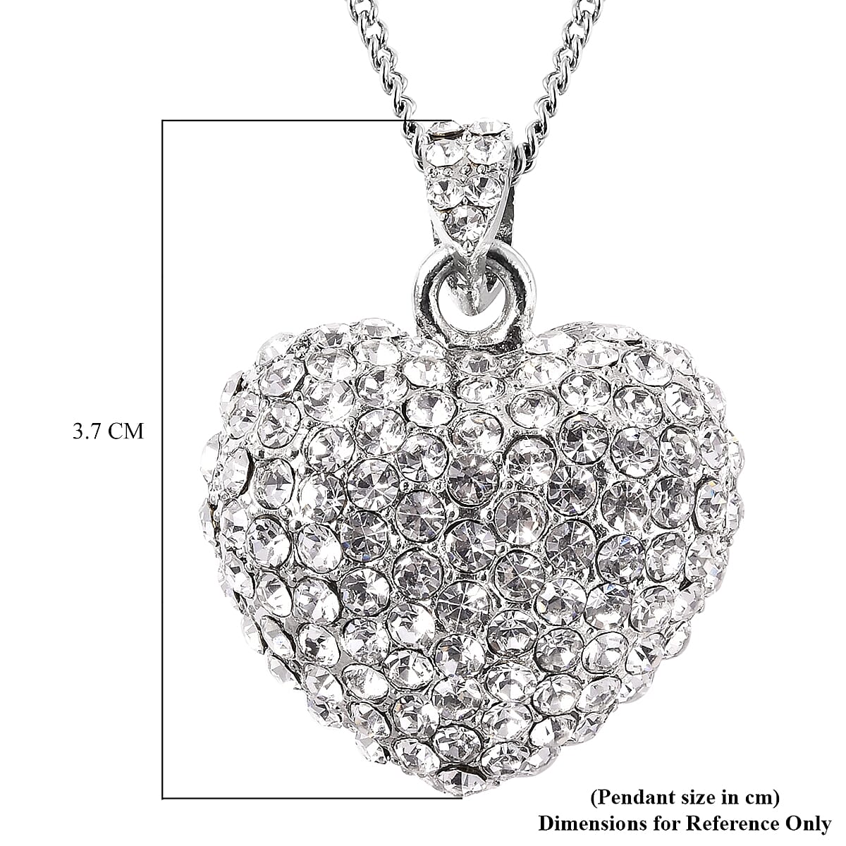 White Austrian Crystal Heart Necklace (Size 20 with 2 inch Extender) in Silver Tone 4034395 6