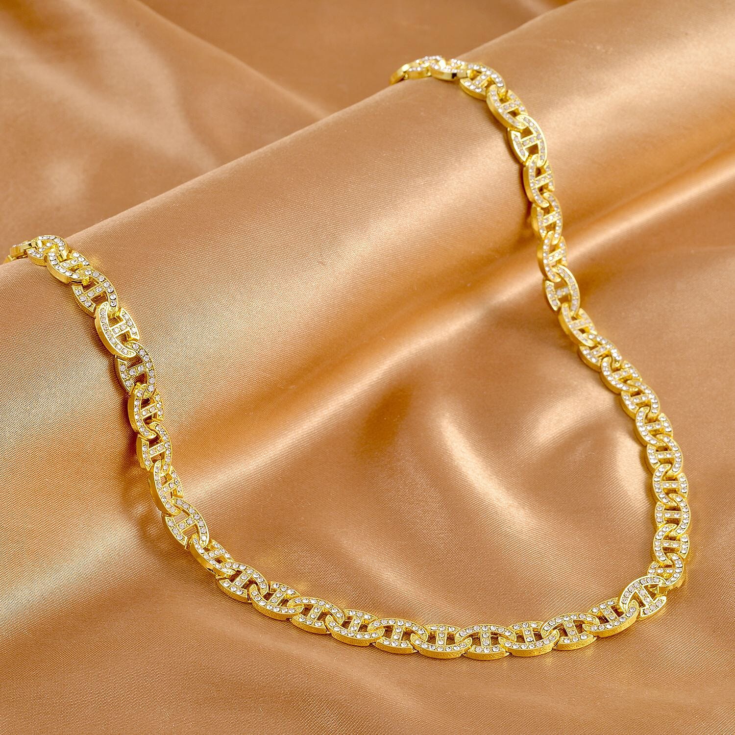 White Austrian Crystal Anchor Chain Necklace (Size - 20) in Gold Tone 7211571 1