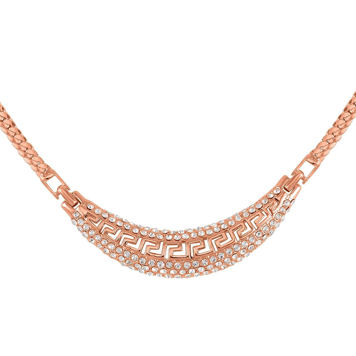 Greek Key White Austrian Crystal Braided Curb Rose Colour Necklace (Size - 20) 7577395 2