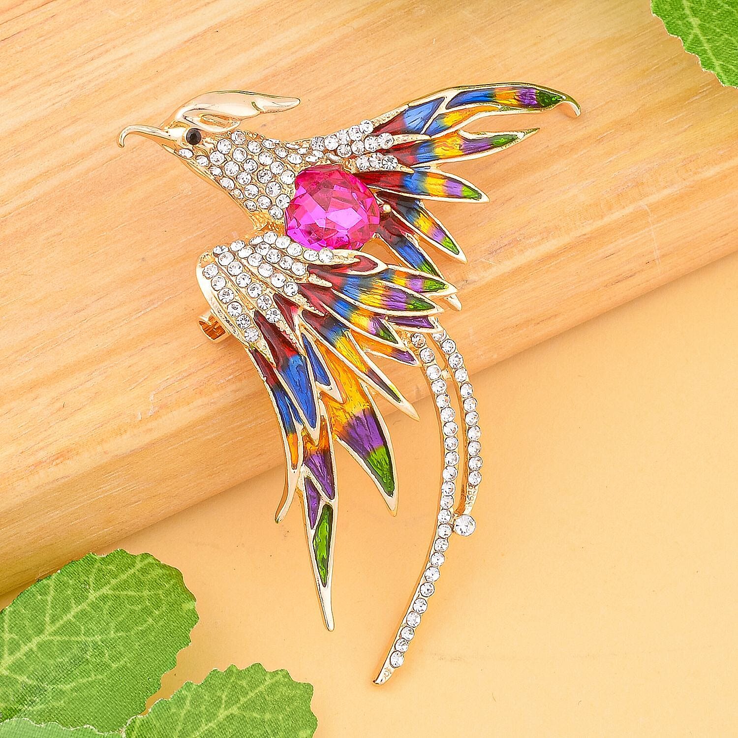 White Austrian Crystal Phoenix Bird Enamelled Brooch in Gold Tone 7325679 2