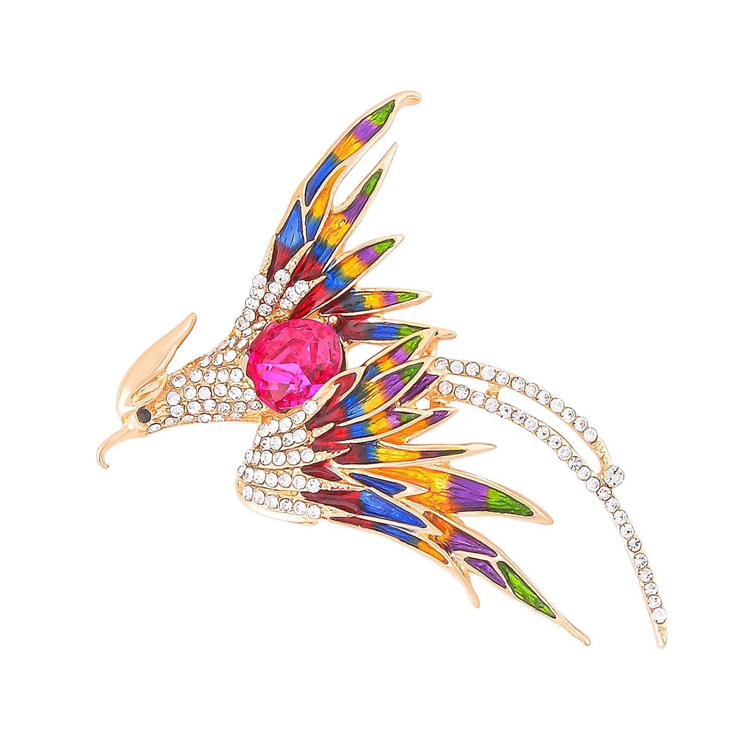 White Austrian Crystal Phoenix Bird Enamelled Brooch in Gold Tone 7325679 3