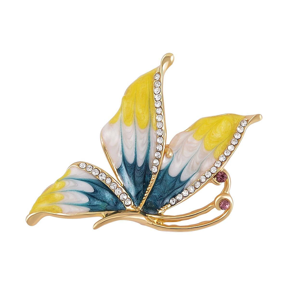 White Austrian &amp; Purple Austrian Crystal Enamelled Butterfly Brooch 7601633 0