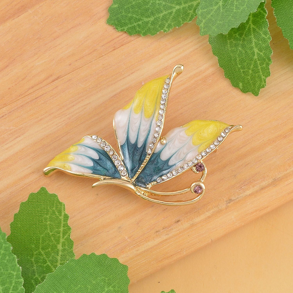 White Austrian &amp; Purple Austrian Crystal Enamelled Butterfly Brooch 7601633 2