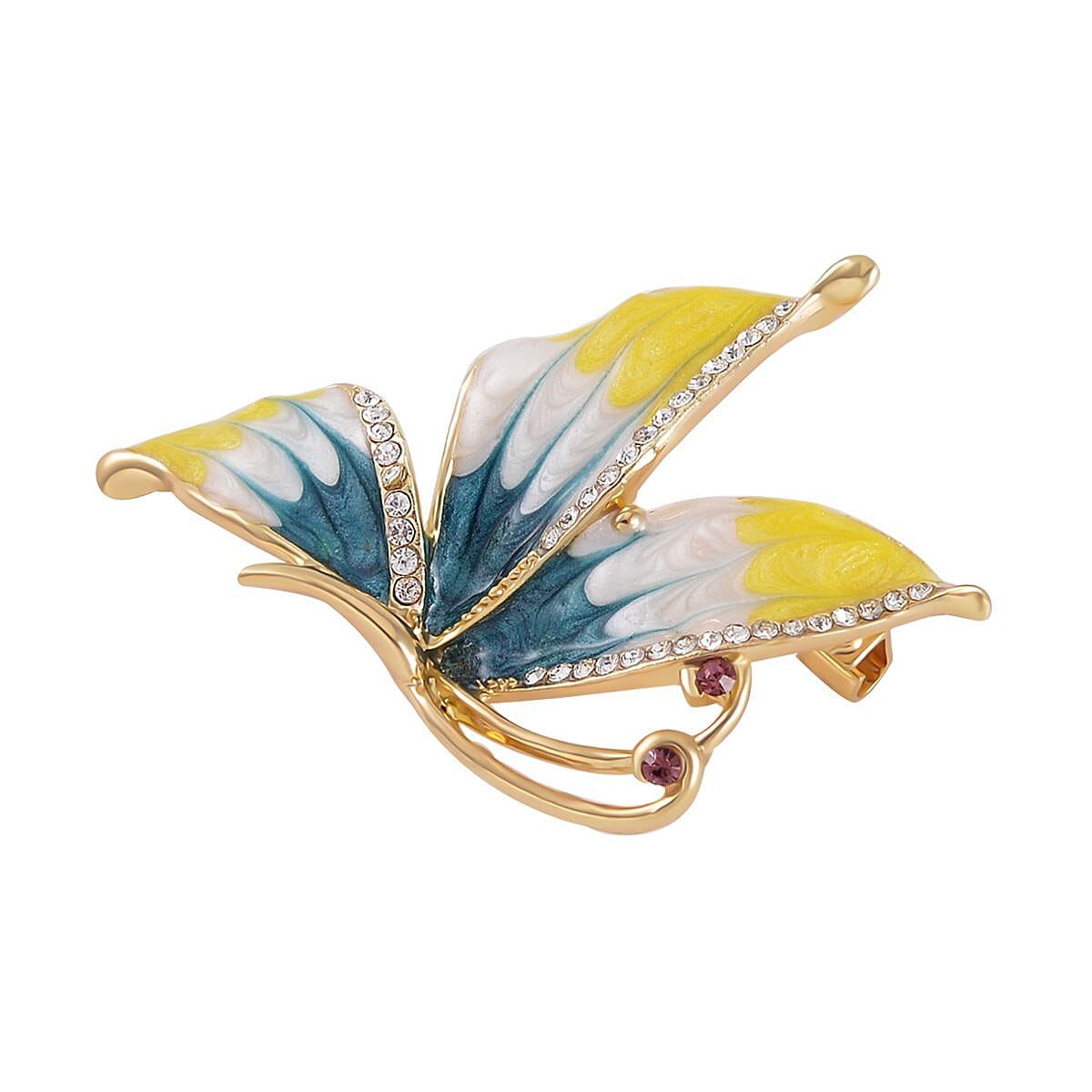 White Austrian &amp; Purple Austrian Crystal Enamelled Butterfly Brooch 7601633 3