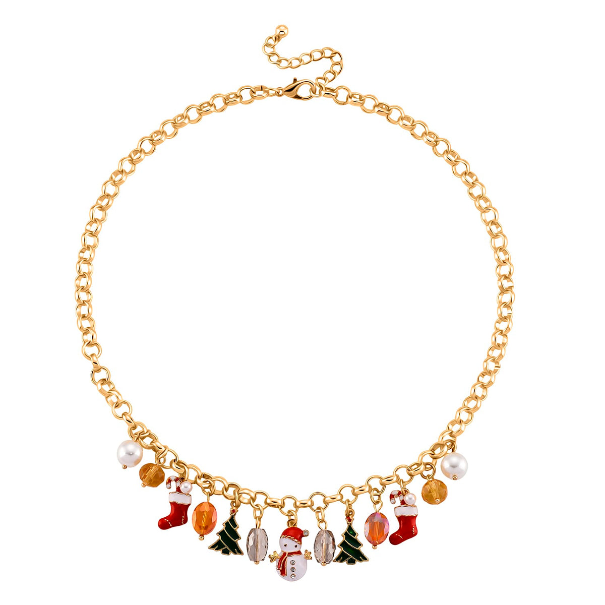 White Austrian Crystal, Simulated Pearl &amp; Multi Colour Crystal Charms Necklace (Size 20+2 Inch Ext) in Yellow Gold Plated V32521412 4