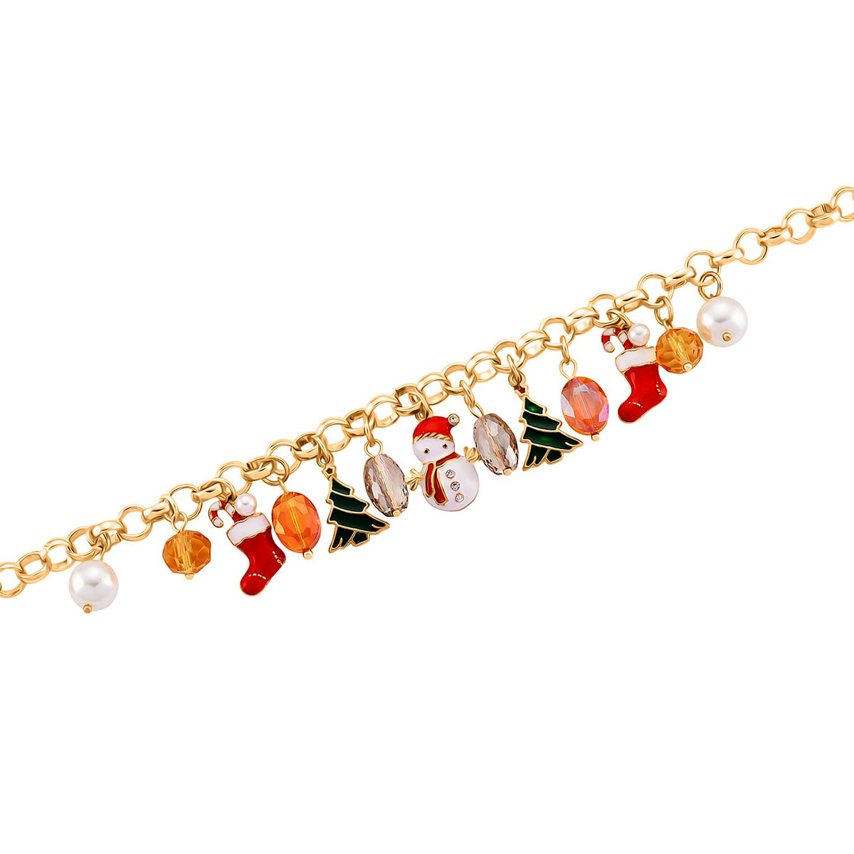 White Austrian Crystal, Simulated Pearl &amp; Multi Colour Crystal Charms Necklace (Size 20+2 Inch Ext) in Yellow Gold Plated V32521412 5