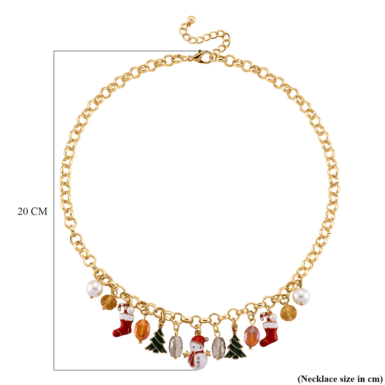 White Austrian Crystal, Simulated Pearl &amp; Multi Colour Crystal Charms Necklace (Size 20+2 Inch Ext) in Yellow Gold Plated V32521412 7