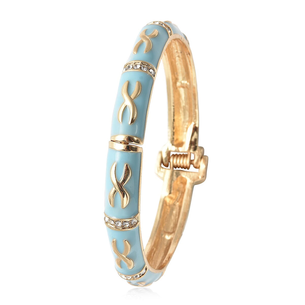 Designer Inspired - White Austrian Crystal & Turquoise Enamelled Bangle