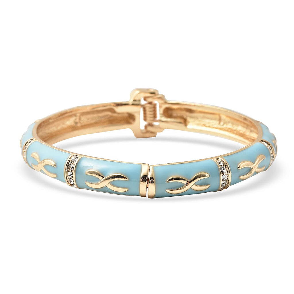 Designer Inspired - White Austrian Crystal & Turquoise Enamelled Bangle