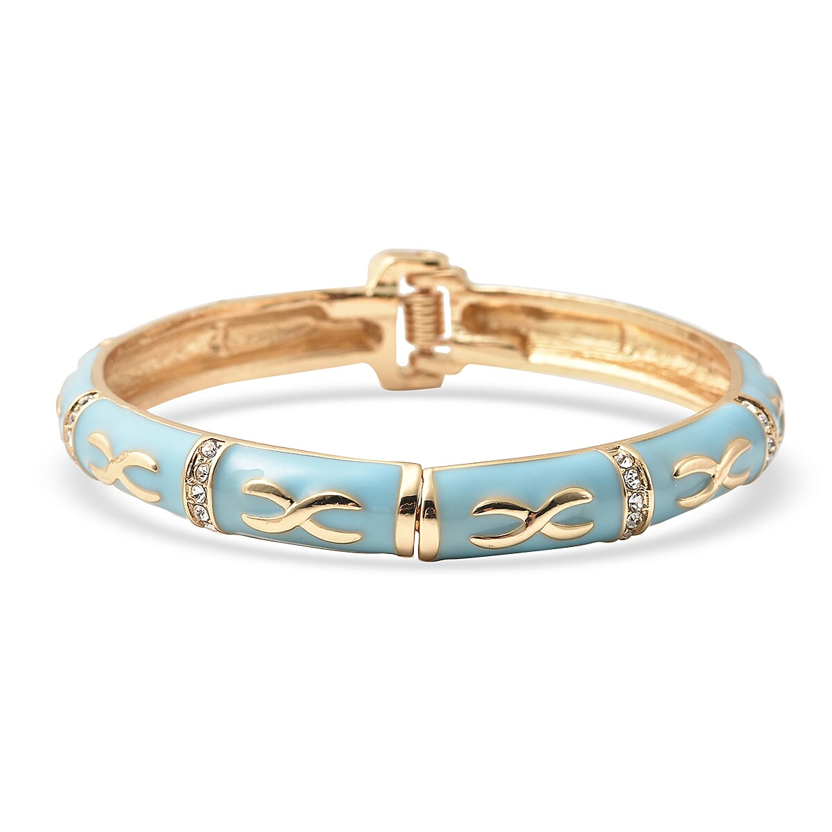 White Austrian Crystal Sky Blue Enamelled Bangle Size 7.25 in Yellow Gold Tone 7131941 4