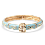 Designer Inspired - White Austrian Crystal & Turquoise Enamelled Bangle