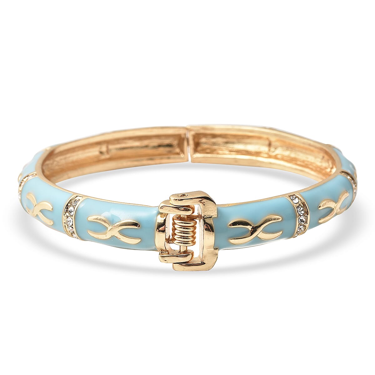 White Austrian Crystal Sky Blue Enamelled Bangle Size 7.25 in Yellow Gold Tone 7131941 5
