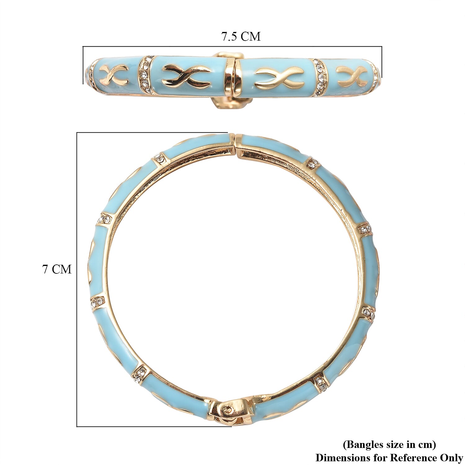 White Austrian Crystal Sky Blue Enamelled Bangle Size 7.25 in Yellow Gold Tone 7131941 6