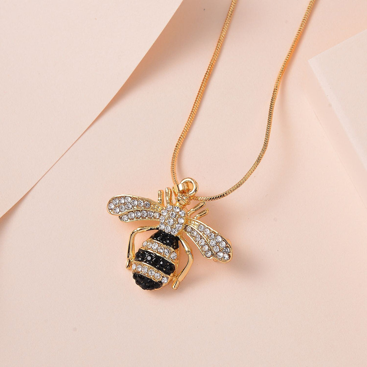 White Austrian Crystal With Black Enamelled Bee Brooch Come Pendant (Size - 24-2 Ext) in Yellow Gold Tone 7658750 8