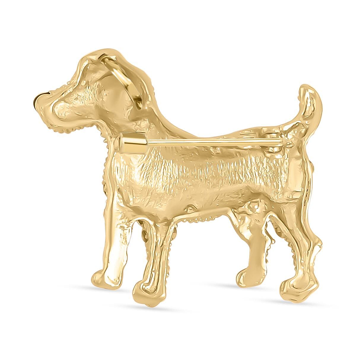 White Austrian Crystal and Black Austrian Crystal Enamelled Dog Brooch in Yellow Gold Tone. 7362820 3
