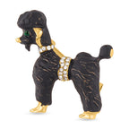 White Austrian Crystal and Neon Green Austrian Crystal with Black Enamelled Puppy Brooch in Yellow Gold Tone