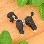 White Austrian Crystal and Neon Green Austrian Crystal with Black Enamelled Puppy Brooch in Yellow Gold Tone