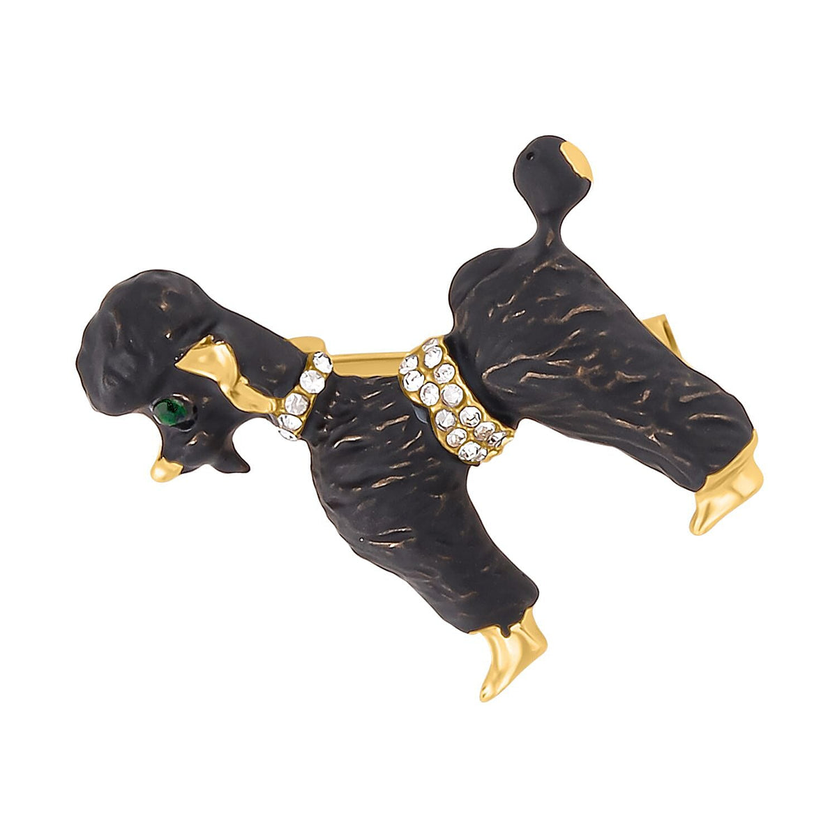 White Austrian Crystal and Neon Green Austrian Crystal with Black Enamelled Puppy Brooch in Yellow Gold Tone 7362758 2