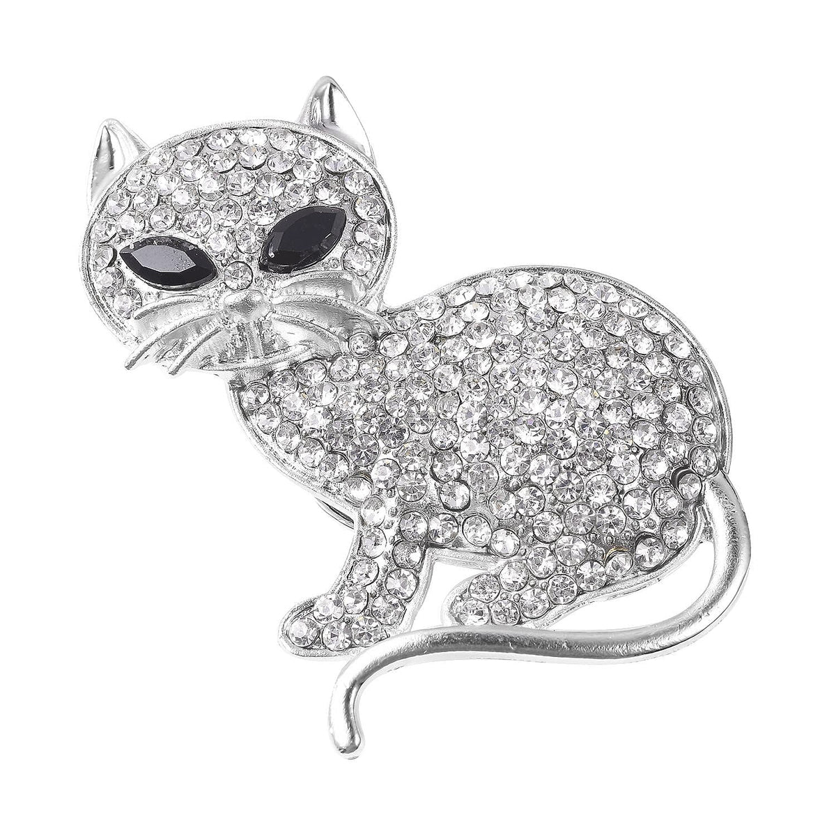 White Austrian Crystal and Simulated Spinel Cat Brooch in Silver Tone 3501281 0