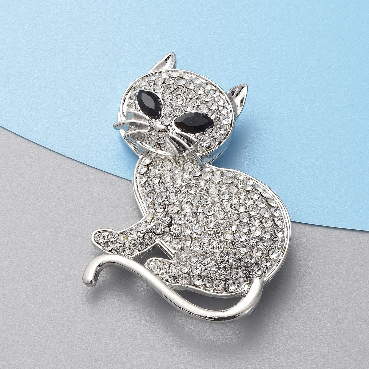 White Austrian Crystal and Simulated Spinel Cat Brooch in Silver Tone 3501281 1