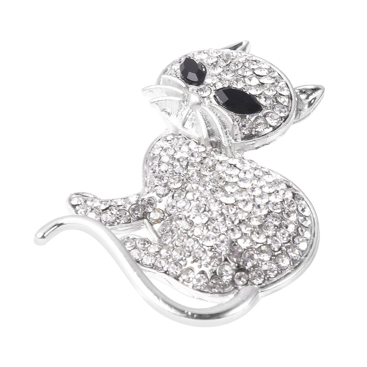 White Austrian Crystal and Simulated Spinel Cat Brooch in Silver Tone 3501281 2