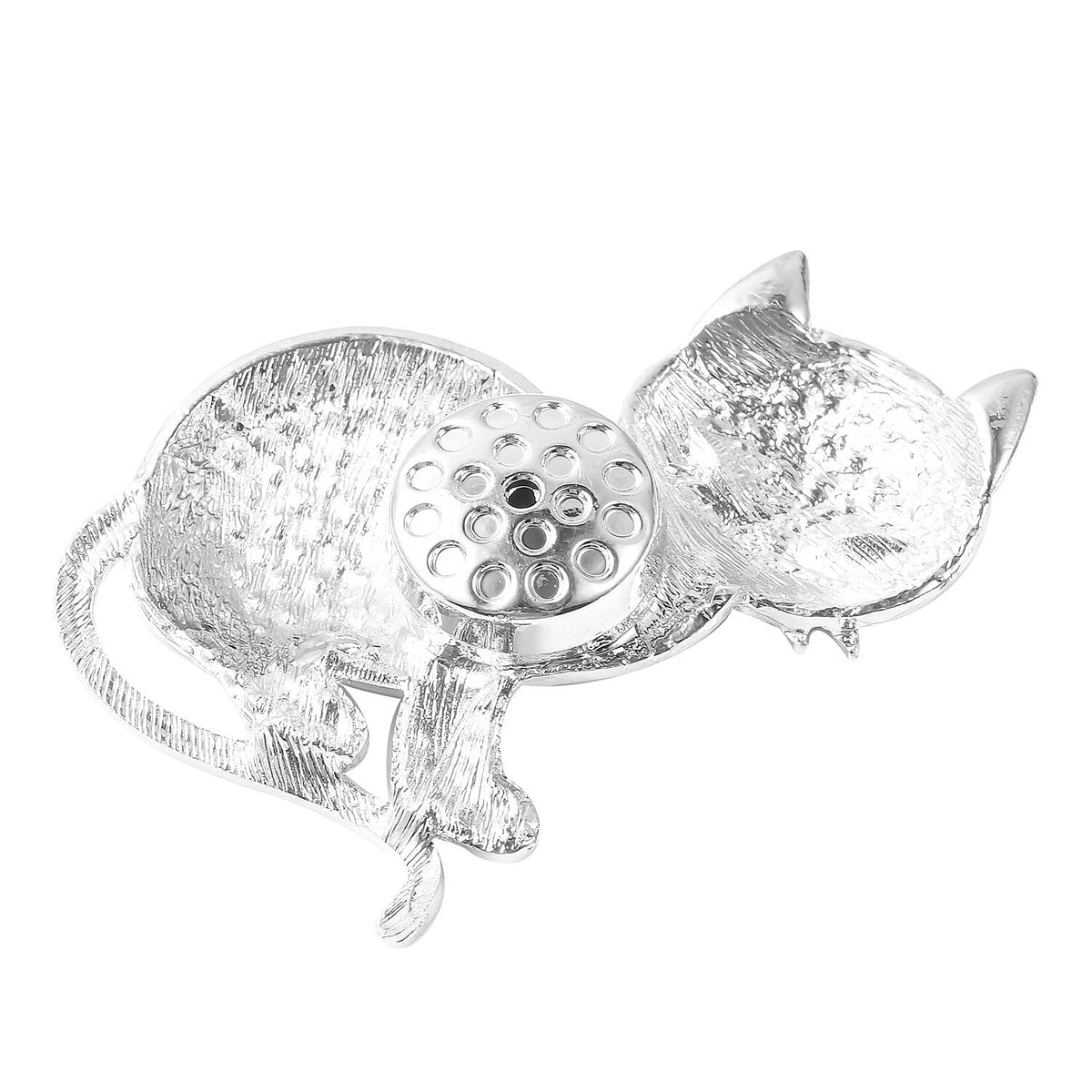 White Austrian Crystal and Simulated Spinel Cat Brooch in Silver Tone 3501281 3