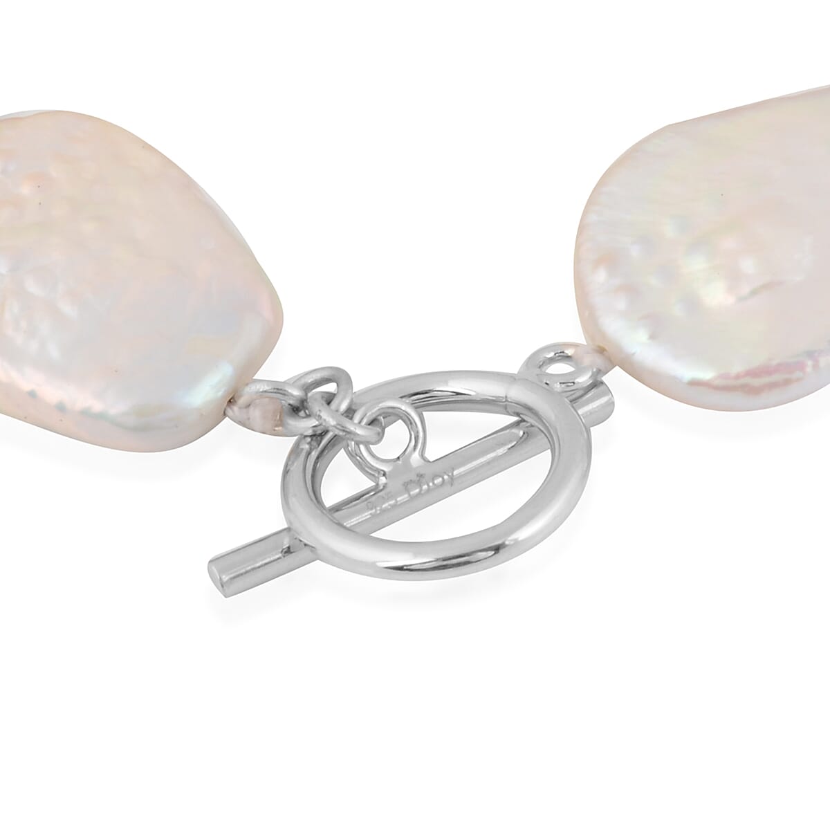 White Baroque Pearl Beaded Bracelet in Rhodium Plated Sterling Silver 7.5 Inch 3640237 2
