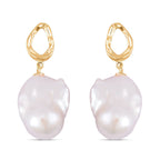 White Baroque Pearl Earrings in Yellow Gold Plated Sterling Silver