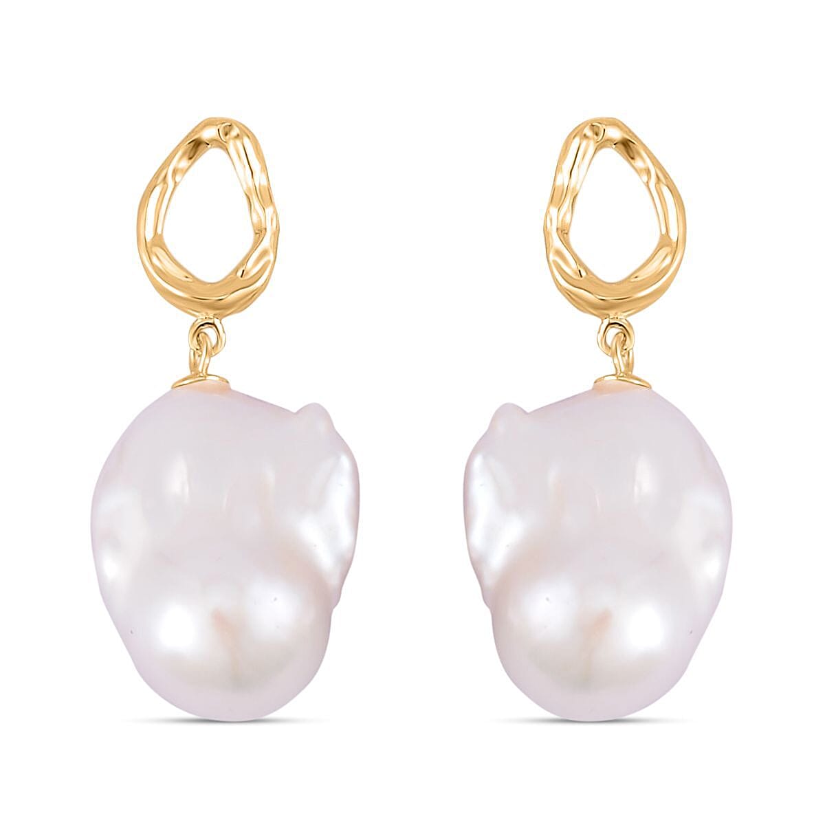 White Baroque Pearl Earrings in Yellow Gold Plated Sterling Silver 7548653 0