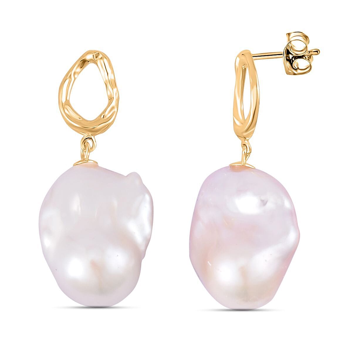 White Baroque Pearl Earrings in Yellow Gold Plated Sterling Silver 7548653 3