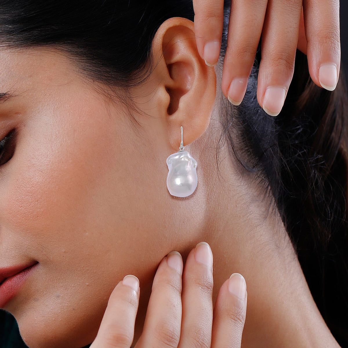 White Baroque Pearl  Earrings in Rhodium Overlay Sterling Silver 87.70 ct. 7857614 3