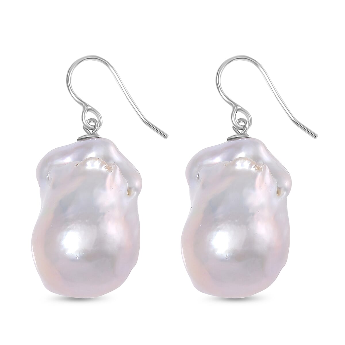 White Baroque Pearl  Earrings in Rhodium Overlay Sterling Silver 87.70 ct. 7857614 4