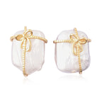 White Baroque Pearl Gift Design Stud Earrings in Yellow Gold Overlay Sterling Silver