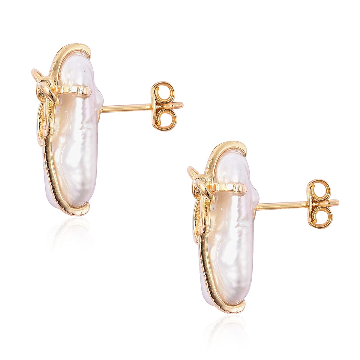 White Baroque Pearl Gift Design Stud Earrings in Yellow Gold Overlay Sterling Silver 3687717 4