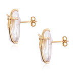 White Baroque Pearl Gift Design Stud Earrings in Yellow Gold Overlay Sterling Silver