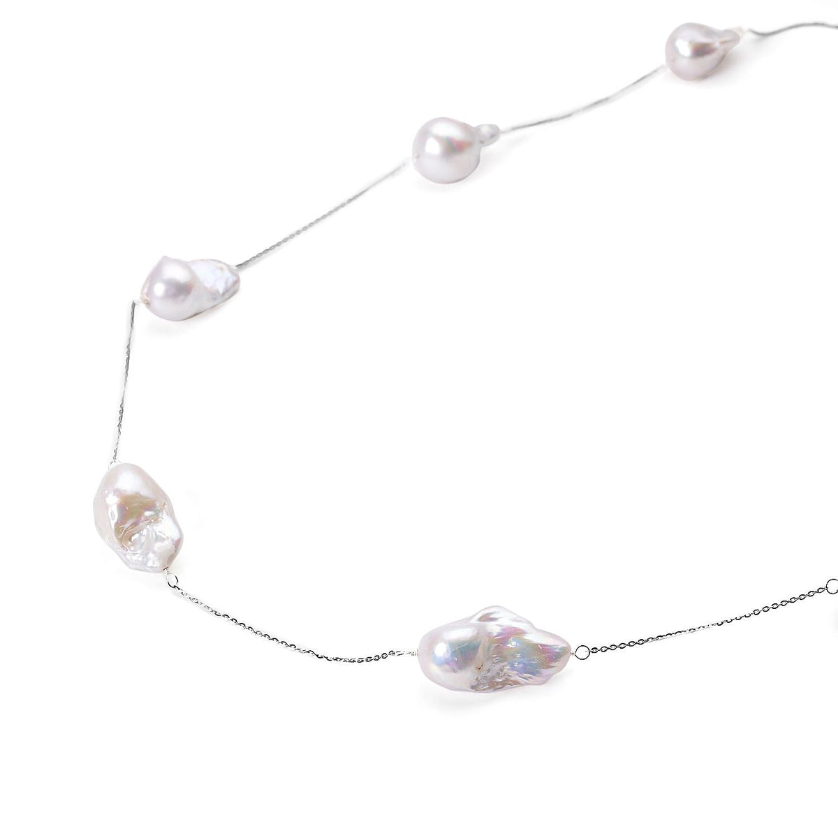 White Baroque Pearl Station Necklace (Size - 30) in Rhodium Overlay Sterling Silver 7132750 3