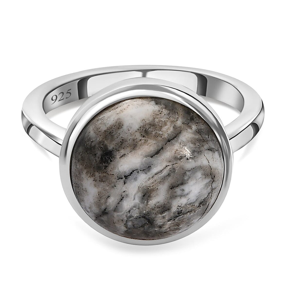 White Buffalo Solitaire Ring in Platinum Overlay Sterling Silver 7.24  Ct.
