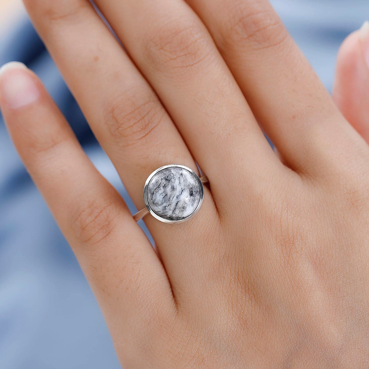White Buffalo Solitaire Ring in Platinum Overlay Sterling Silver 7.24  Ct. 7556095 2