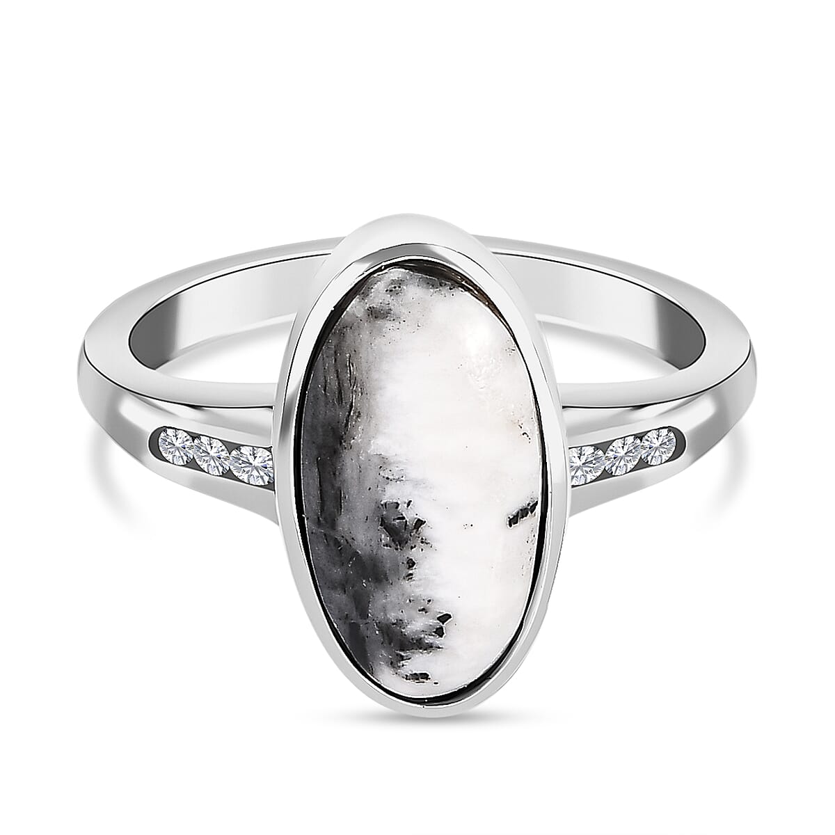 White Buffalo and Natural Zircon Ring in Platinum Overlay Sterling Silver 3.41 Ct 7556158 0