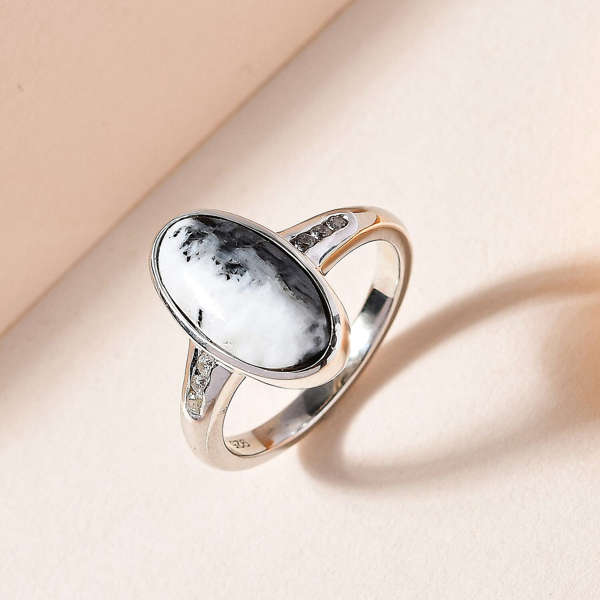 White Buffalo and Natural Zircon Ring in Platinum Overlay Sterling Silver 3.41 Ct 7556158 1